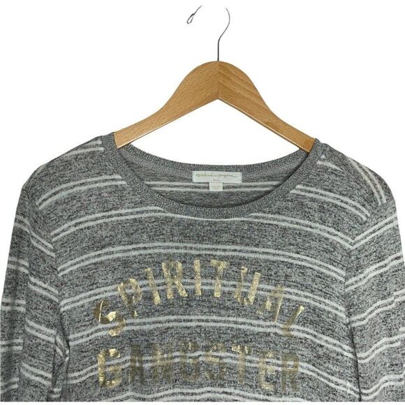 Spiritual Gangster Gold Logo Collegiate Stripe Long Sleeve Lounge Pullover Small - Picture 2 of 9